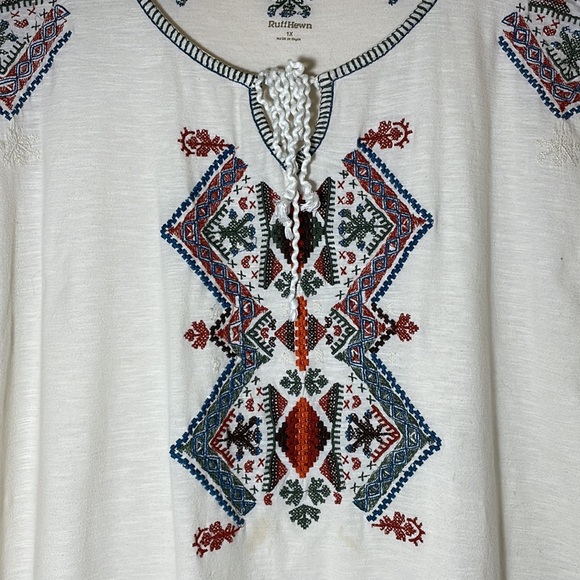 ✌🏻Ruff Hewn | Womens Short Sleeve Top 1X Embroidered Cotton Blend Boho Hippie - Picture 5 of 11